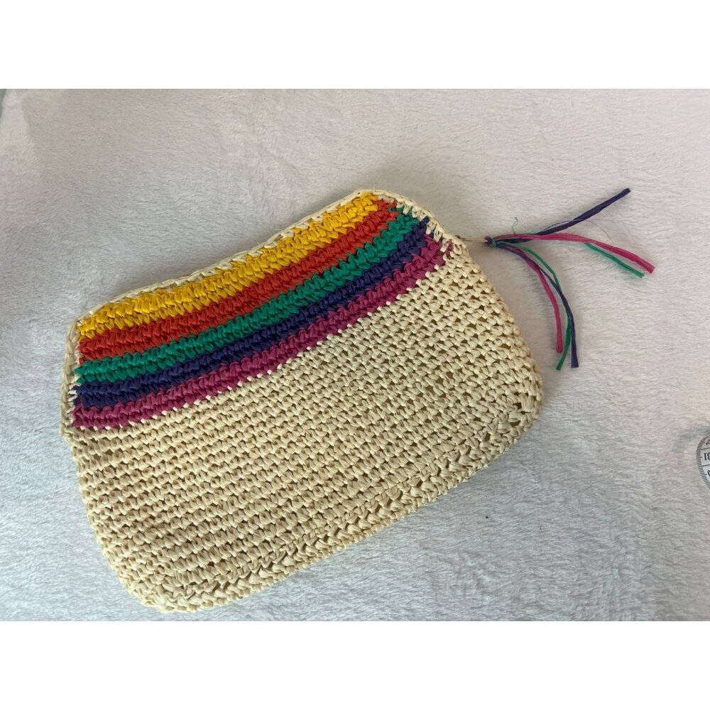 Carpetbags of America Straw Bag Purse Colorful Stripes Tassel zip Summer Spring